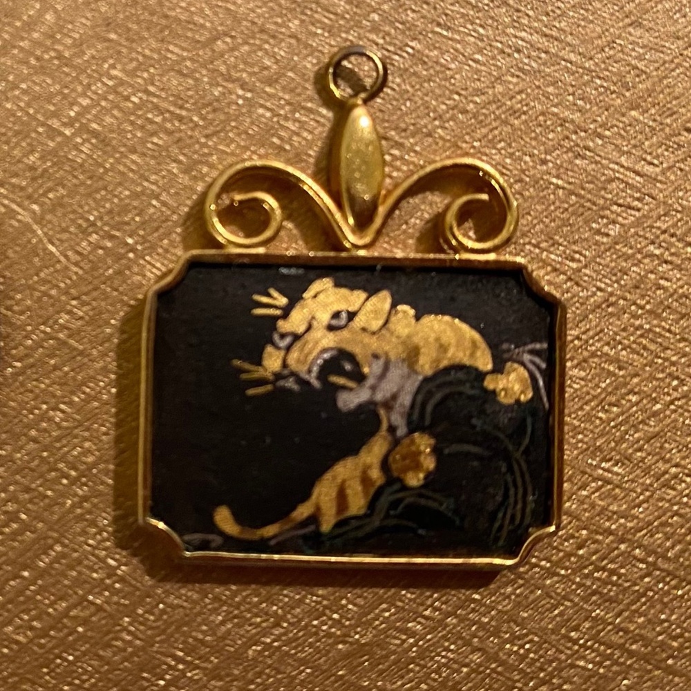 Stunning Vintage Amita Damascene Japanese Tiger Pendant